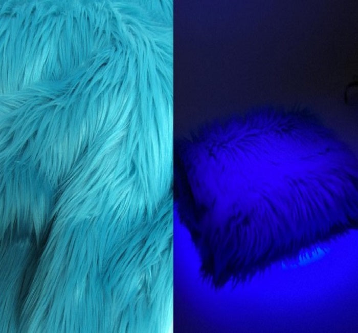 Turquoise UV Reactive Solid Shaggy Fabric / Sold By The Yard