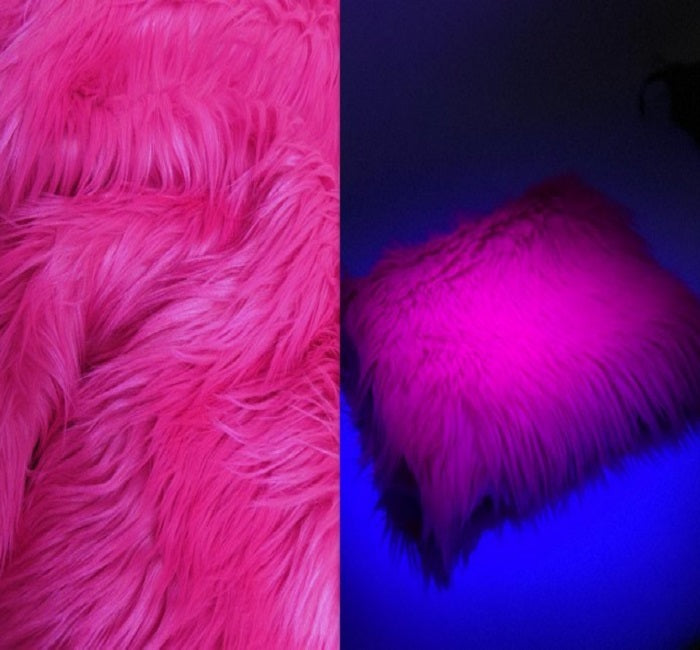 Neon Pink UV Reactive Solid Shaggy Faux Fur Fabric / Sold By The Yard