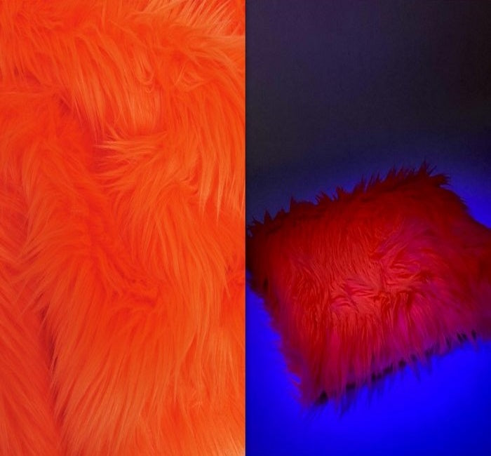Neon Orange UV Reactive Solid Shaggy Faux Fur Fabric / Sold By The Yard