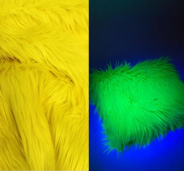 Neon Yellow UV Reactive Solid Shaggy Fabric / Sold By The Yard