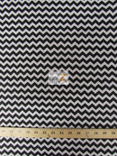 Poly Cotton Fabric .4" Zig Zag Chevron / Black/White / 50 Yard Bolt-1