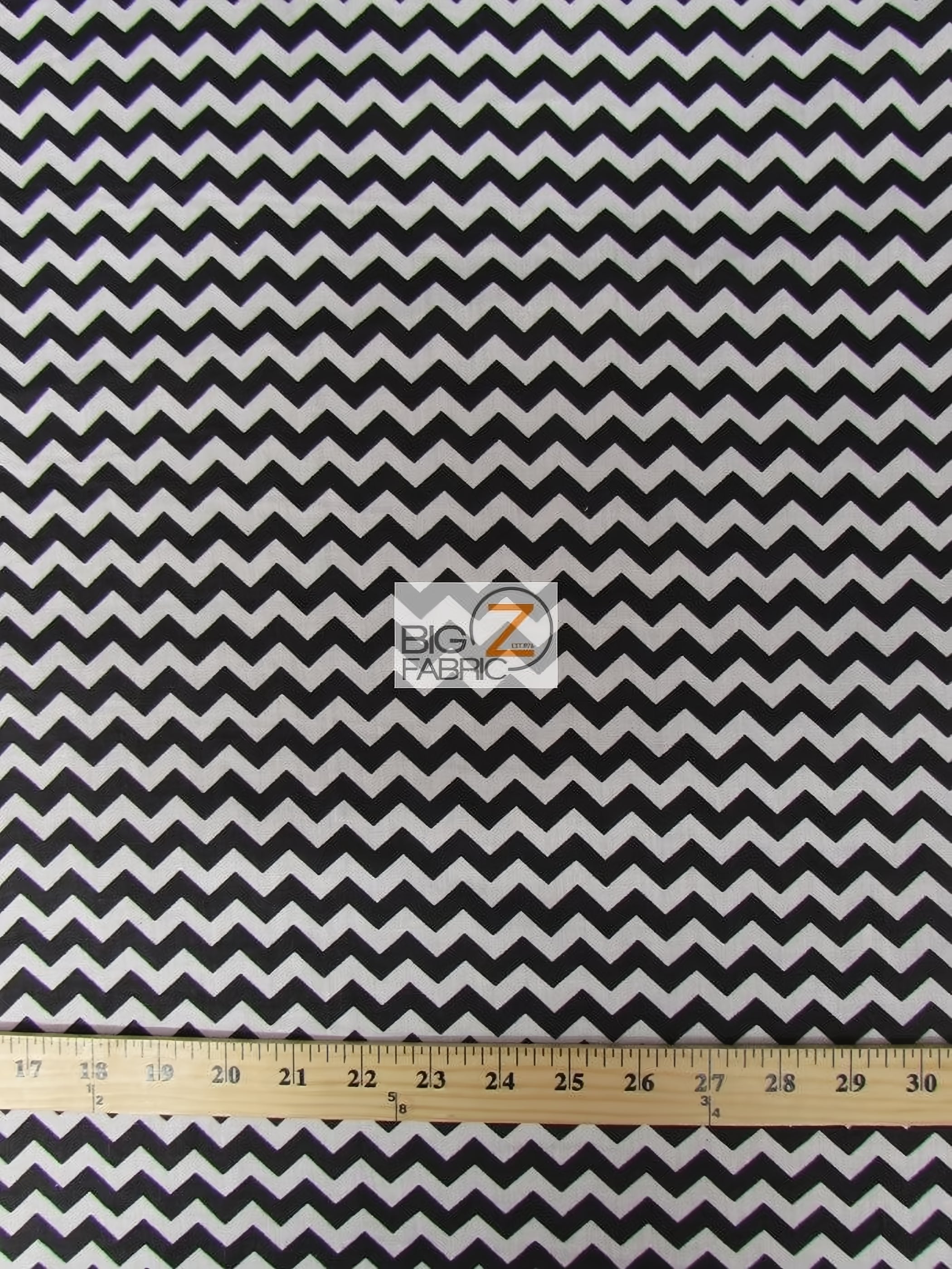 Poly Cotton Fabric .4" Zig Zag Chevron / Black/White / 50 Yard Bolt