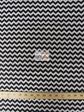 Poly Cotton Fabric .4" Zig Zag Chevron / Black/White / 50 Yard Bolt