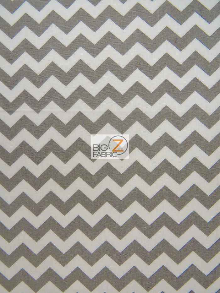 Poly Cotton Fabric .4" Zig Zag Chevron / Gray/White / 50 Yard Bolt