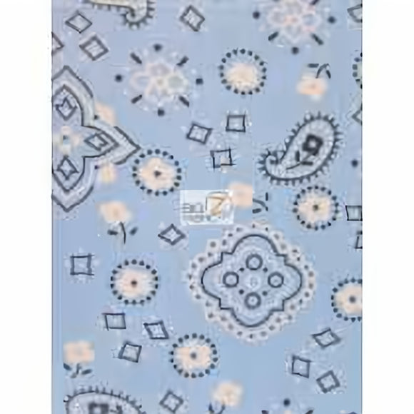 Poly Cotton Printed Fabric Paisley Bandana / Baby Blue / 50 Yard Bolt