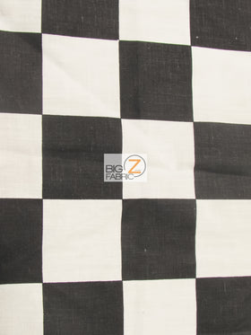 Poly Cotton Printed Fabric Square Checkered / Giant Black/White / Sold By The Yard
