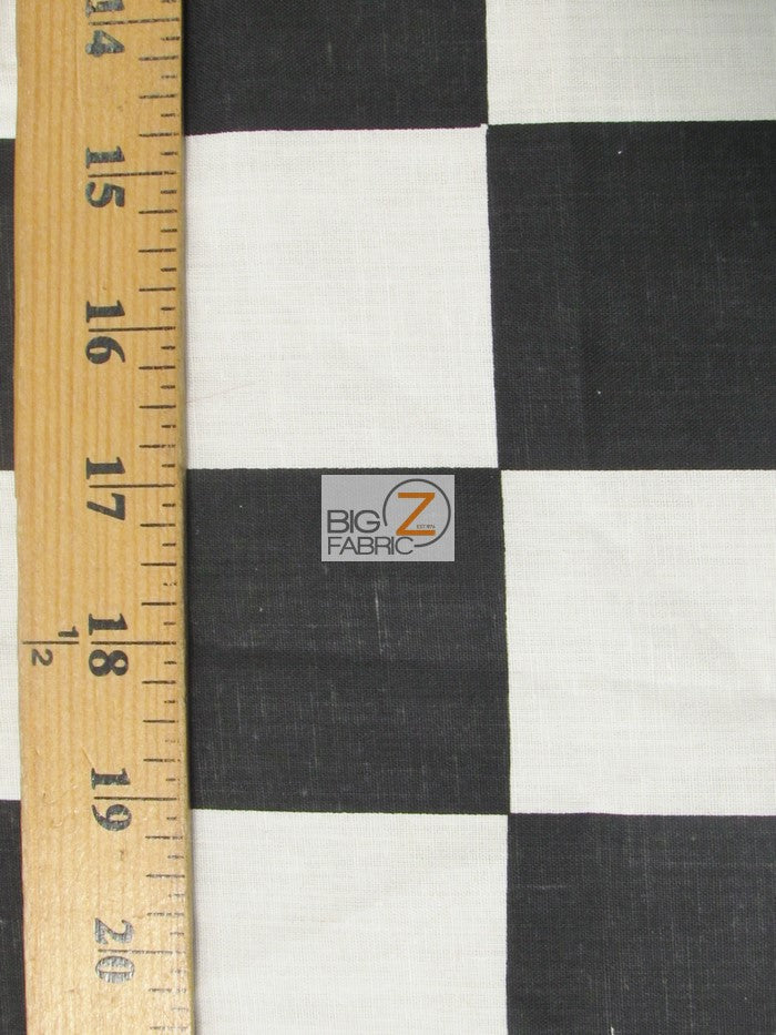 Poly Cotton Printed Fabric Square Checkered / Giant Black/White / Sold By The Yard - 0