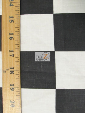 Poly Cotton Printed Fabric Square Checkered / Giant Black/White / Sold By The Yard - 0