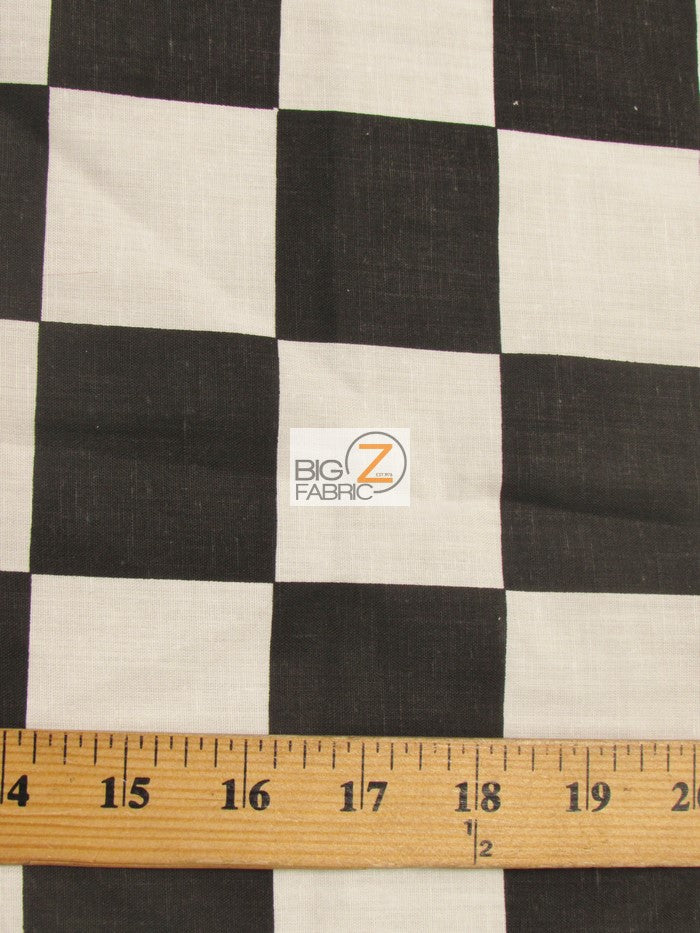 Poly Cotton Printed Fabric Square Checkered / Giant Black/White / Sold By The Yard