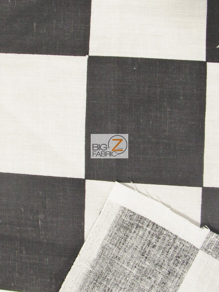 Poly Cotton Printed Fabric Square Checkered / Giant Black/White / Sold By The Yard