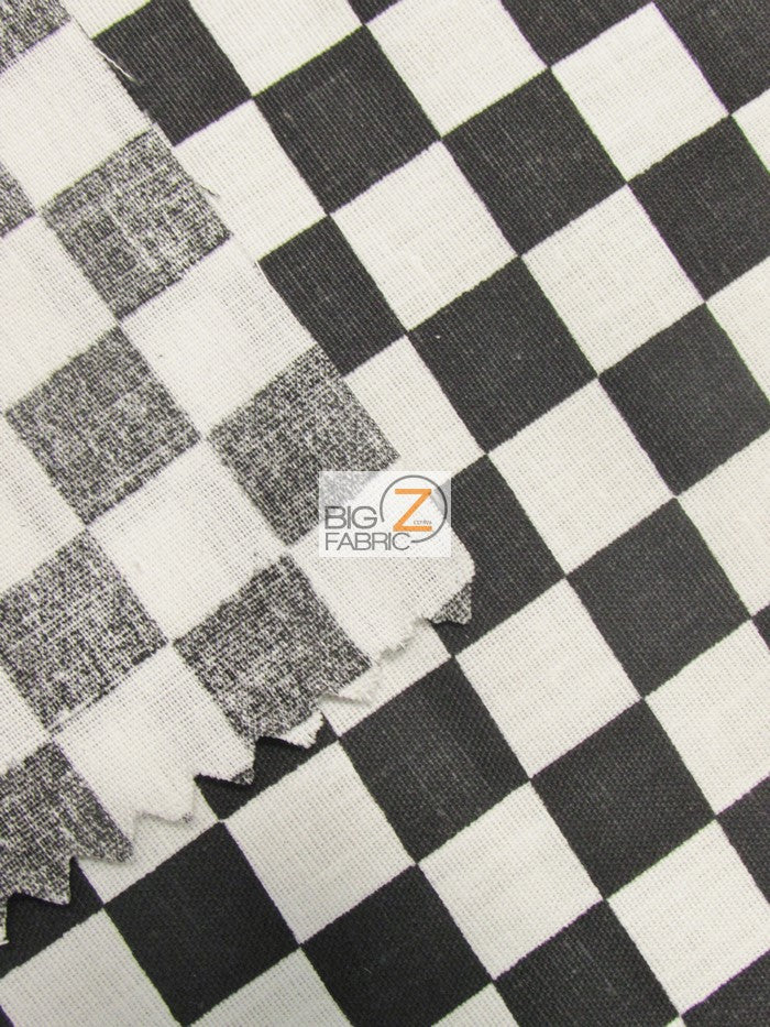Poly Cotton Printed Fabric Square Checkered / Mini Black/White / Sold By The Yard