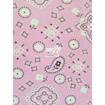 Poly Cotton Printed Fabric Paisley Bandana / Pink / 50 Yard Bolt