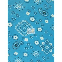 Poly Cotton Printed Fabric Paisley Bandana / Turquoise / 50 Yard Bolt