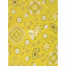 Poly Cotton Printed Fabric Paisley Bandana / Yellow / 50 Yard Bolt