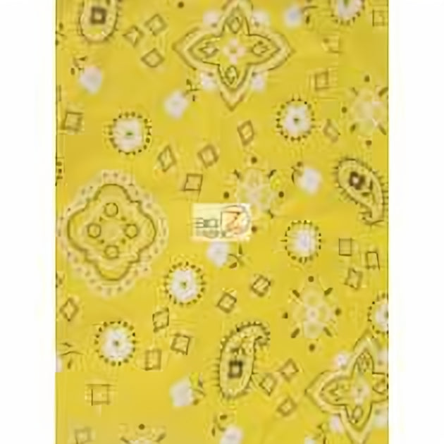 Poly Cotton Printed Fabric Paisley Bandana / Yellow / 50 Yard Bolt