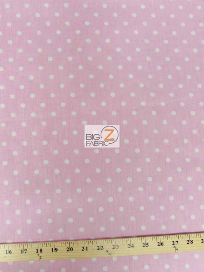 Poly Cotton Printed Fabric Small Polka Dots / Light Pink/White Dots / Sold By The Yard