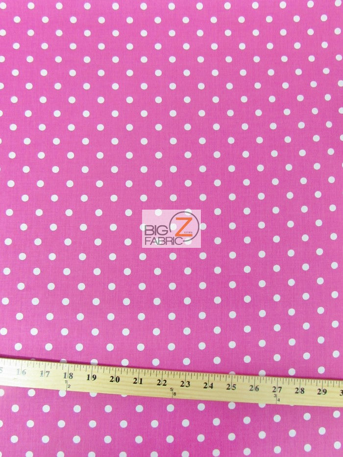 Poly Cotton Printed Fabric Small Polka Dots / Fuchsia/White Dots / Sold By The Yard