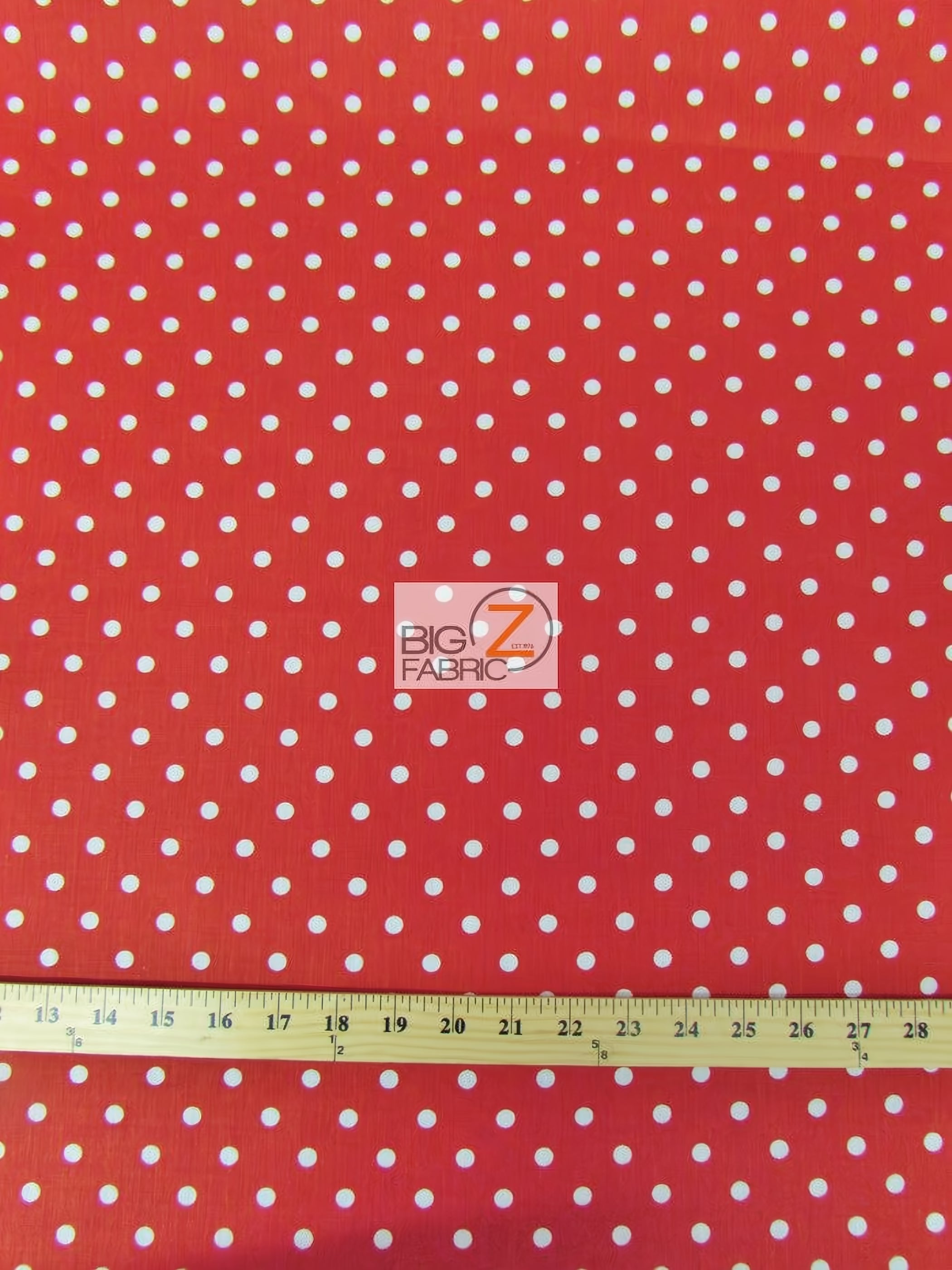 Poly Cotton Printed Fabric Small Polka Dots / Red/White Dots / Sold By The Yard