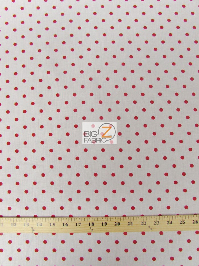 Poly Cotton Printed Fabric Small Polka Dots / White/Red Dots / Sold By The Yard