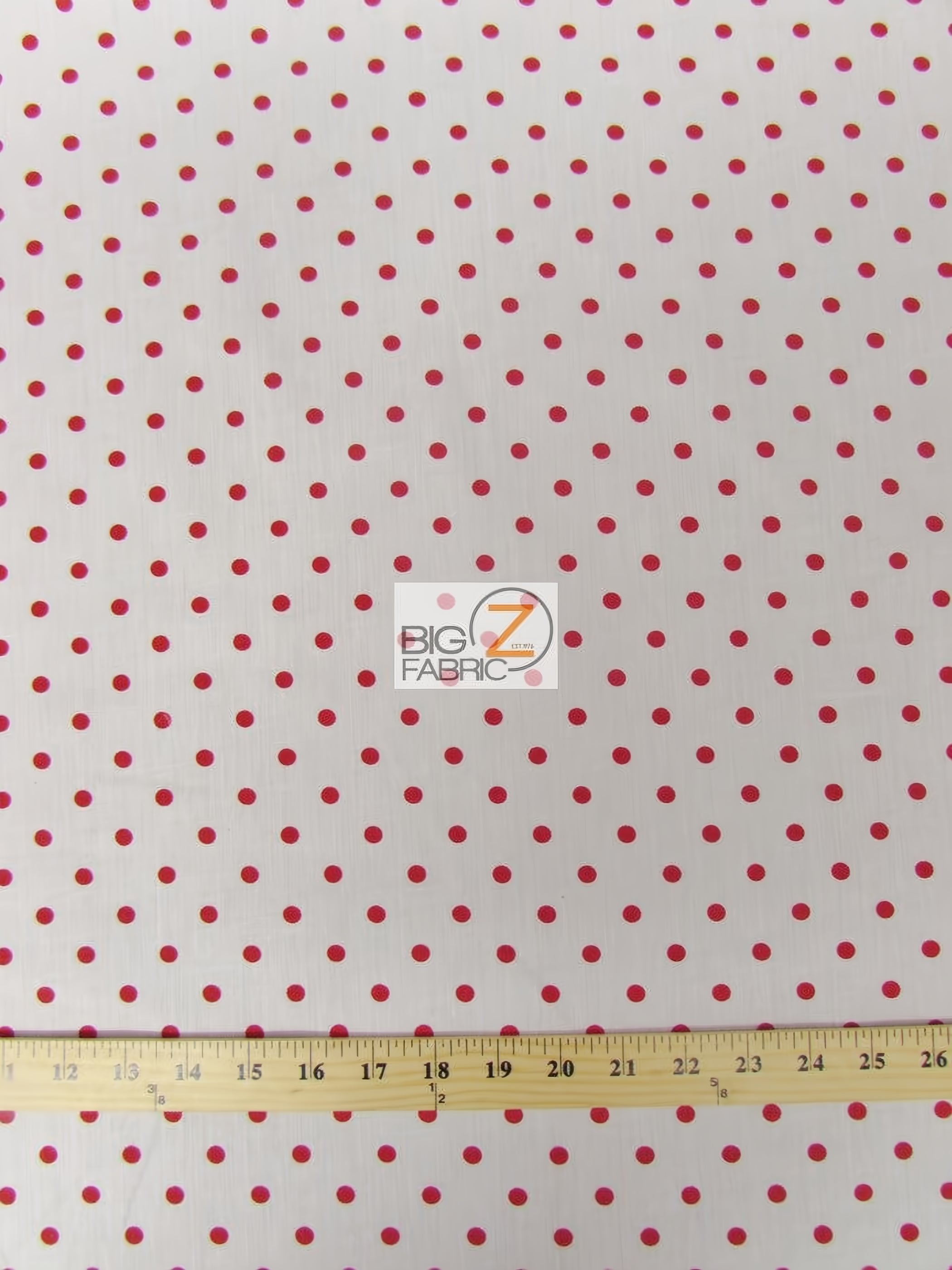 Poly Cotton Printed Fabric Small Polka Dots / White/Red Dots / Sold By The Yard