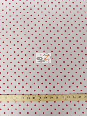 Poly Cotton Printed Fabric Small Polka Dots / White/Red Dots / Sold By The Yard