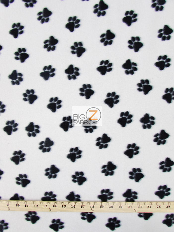 Fleece Printed Fabric Animal Paw / White/Black Paws / Sold By The Yard