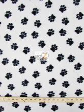Fleece Printed Fabric Animal Paw / White/Black Paws / Sold By The Yard