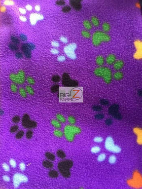 Paw Print Polar Fleece Fabric / Royal/Multi Color / Sold By The Yard - 0