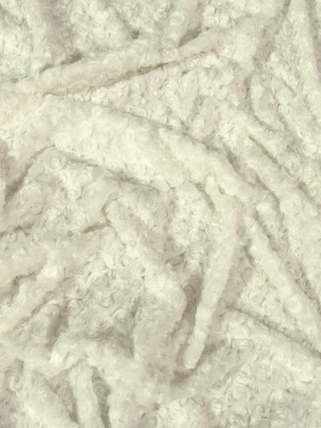 Classic White Minky Rose/Rosette Floral Baby Soft Fabric / Sold By The Yard (SECOND QUALITY GOODS)(OFF-LOT)