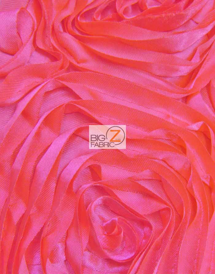 Rosette Style Taffeta Fabric / Neon Pink / Sold By The Yard Closeout!!!