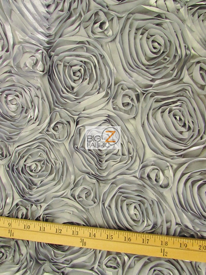Rosette Style Taffeta Fabric / Silver / Sold By The Yard Closeout!!! - 0