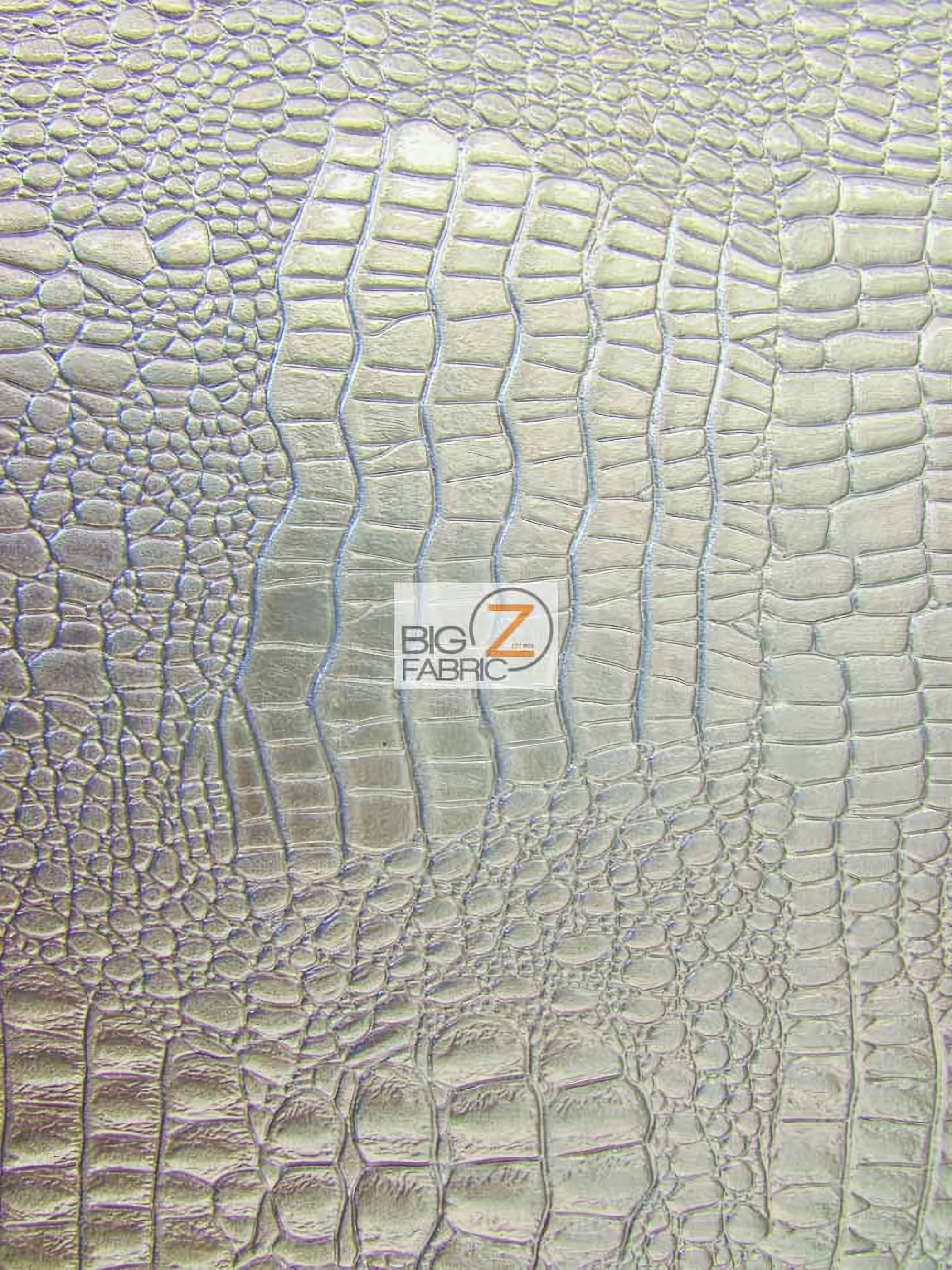 Silver Vinyl Embossed Shiny Amazon Crocodile Fabric / Sold By The Yard