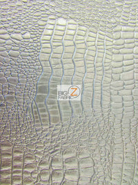 Vinyl Faux Fake Leather Pleather Embossed Shiny Amazon Crocodile Fabric / Silver / By The Roll - 30 Yards