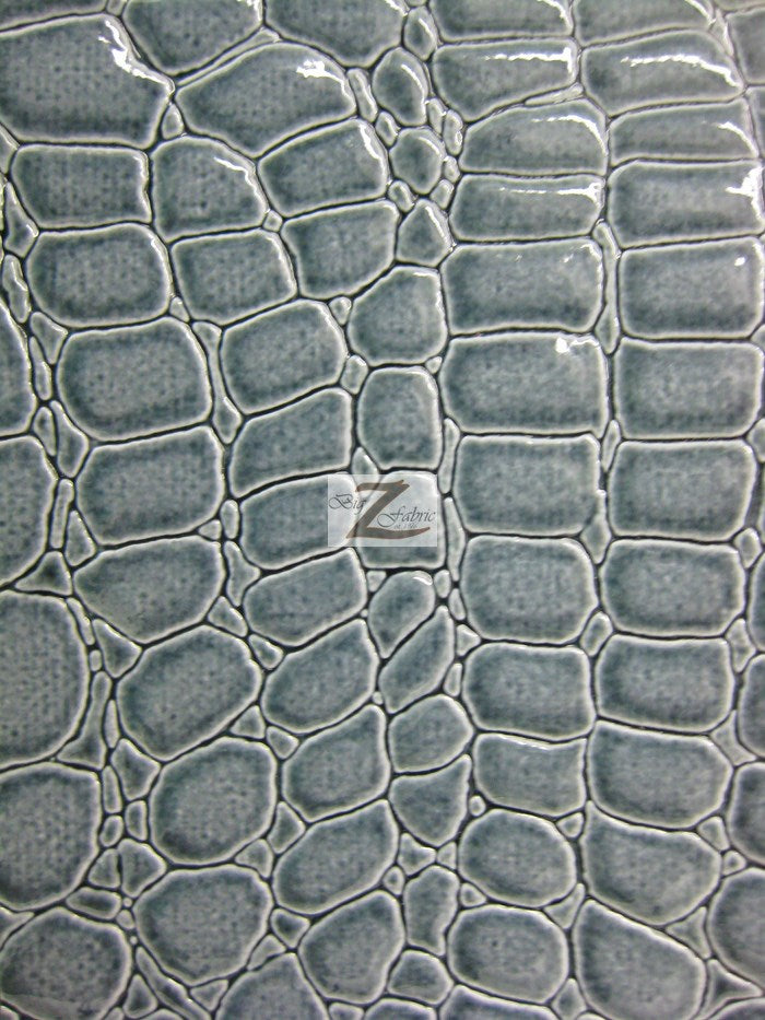 Grey Vinyl Embossed Shiny Alligator Fabric / Sold By The Yard - 0