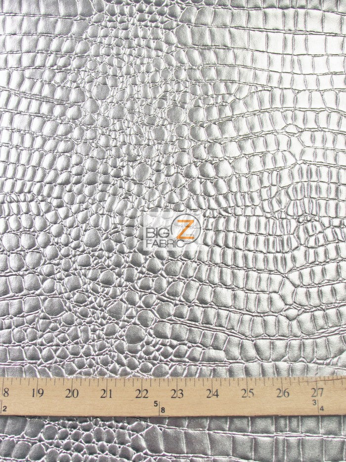 Grey Vinyl Embossed Shiny Alligator Fabric / Sold By The Yard