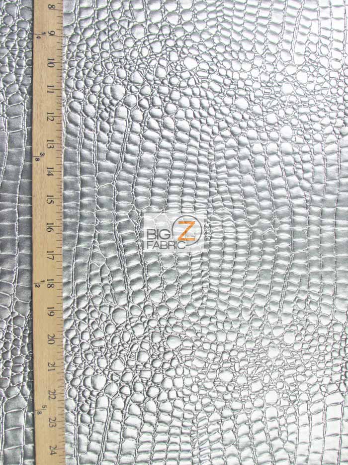 Grey Vinyl Embossed Shiny Alligator Fabric / Sold By The Yard