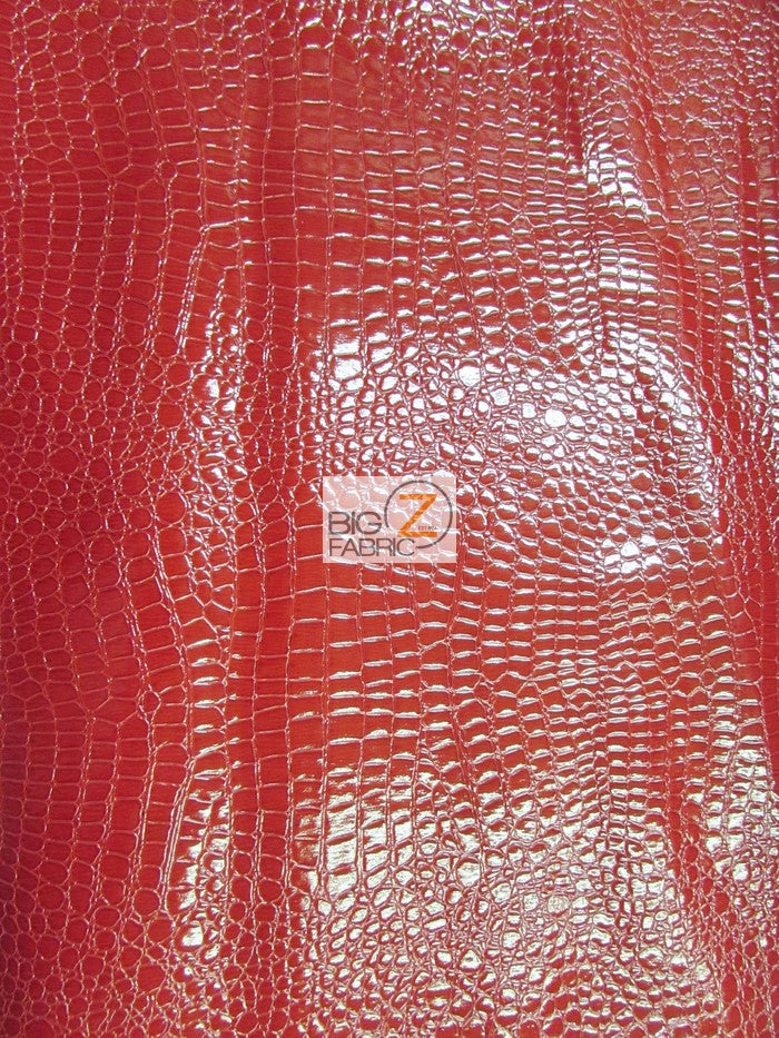 Red Vinyl Embossed Shiny Alligator Fabric / Sold By The Yard