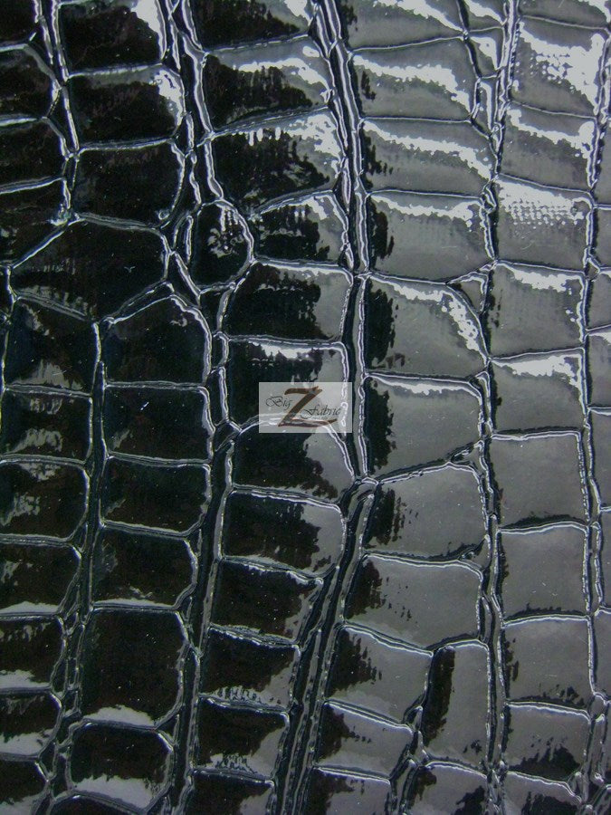 Black Vinyl Embossed Shiny Alligator Fabric / Sold By The Yard