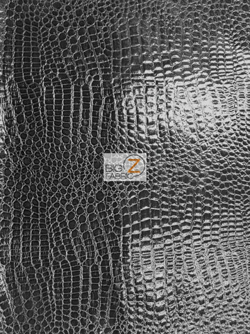Vinyl Faux Fake Leather Pleather Embossed Shiny Alligator Fabric / Black / By The Roll - 30 Yards