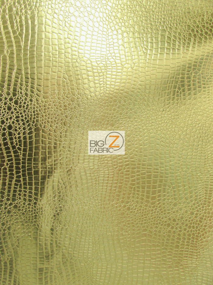Gold Vinyl Embossed Shiny Alligator Fabric / Sold By The Yard
