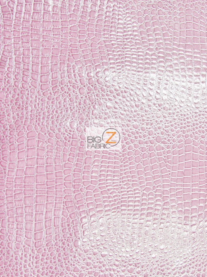 Pink Vinyl Embossed Shiny Alligator Fabric / Sold By The Yard