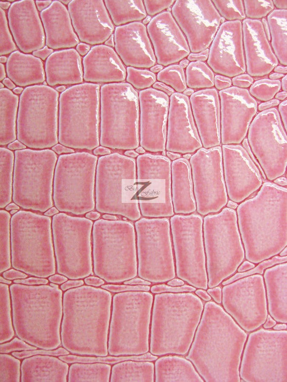 Pink Vinyl Embossed Shiny Alligator Fabric / Sold By The Yard