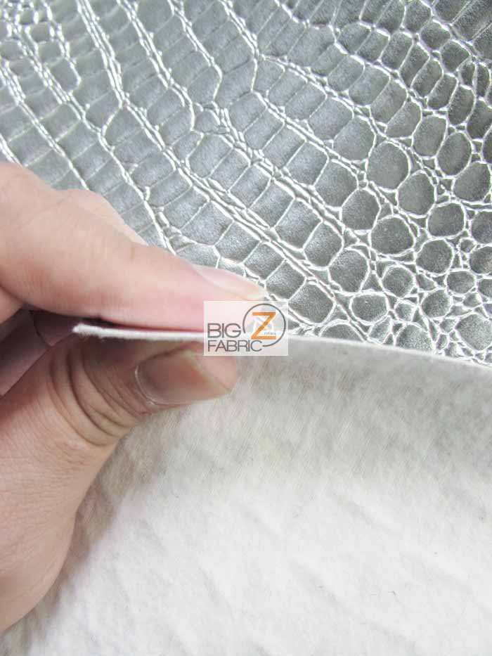 Silver Vinyl Embossed Shiny Alligator Fabric / Sold By The Yard