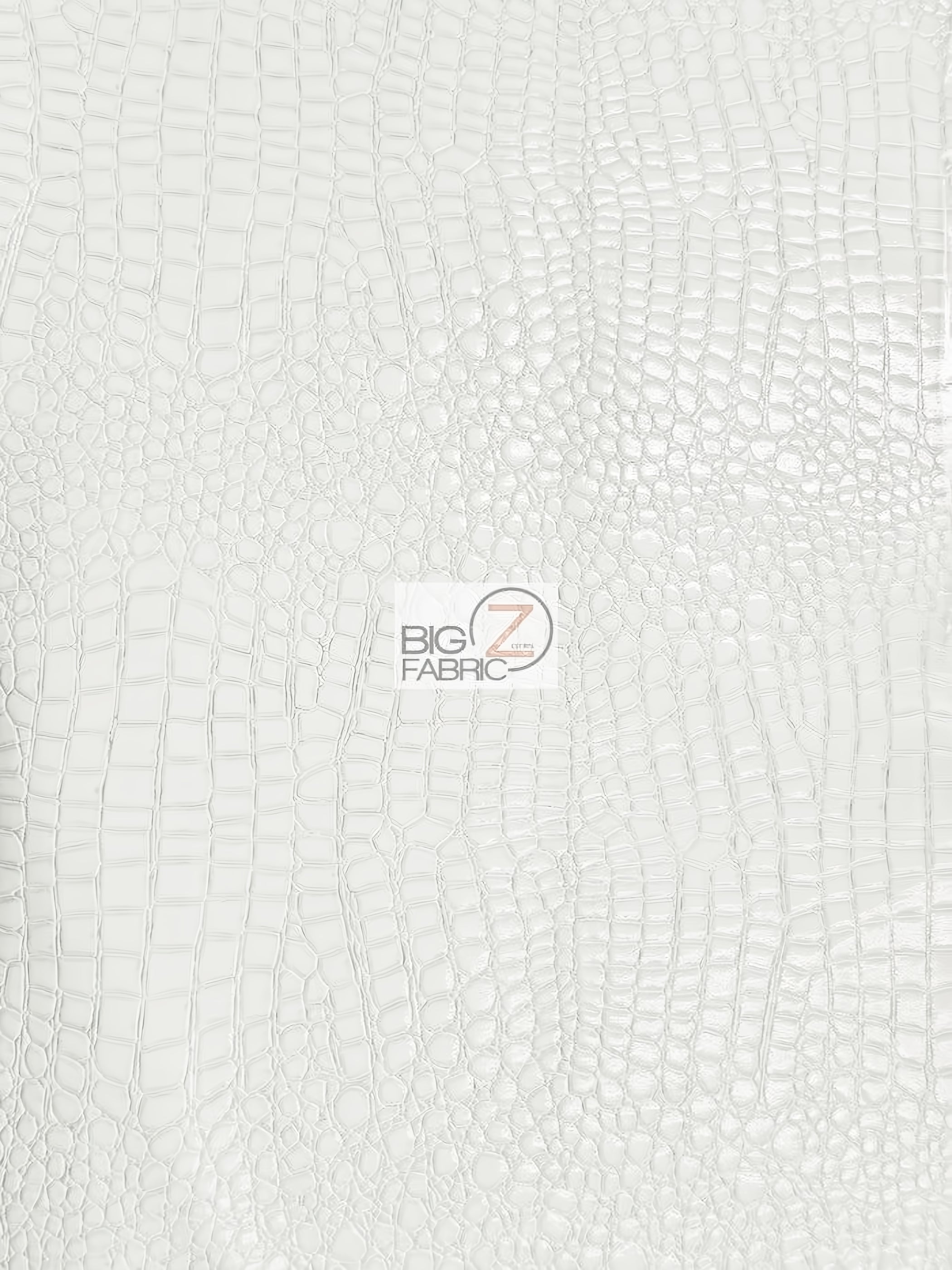 White Vinyl Embossed Shiny Alligator Fabric / Sold By The Yard