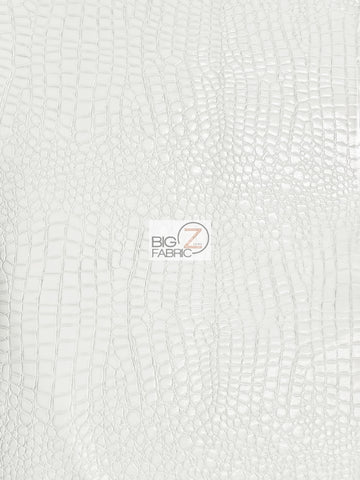 White Vinyl Embossed Shiny Alligator Fabric / Sold By The Yard