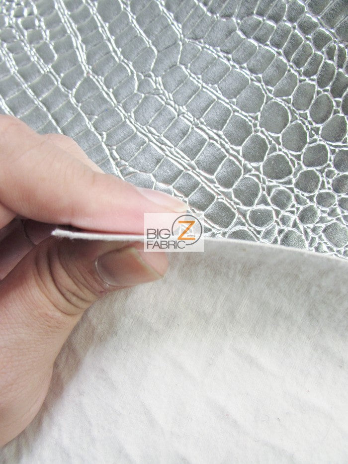 White Vinyl Embossed Shiny Alligator Fabric / Sold By The Yard