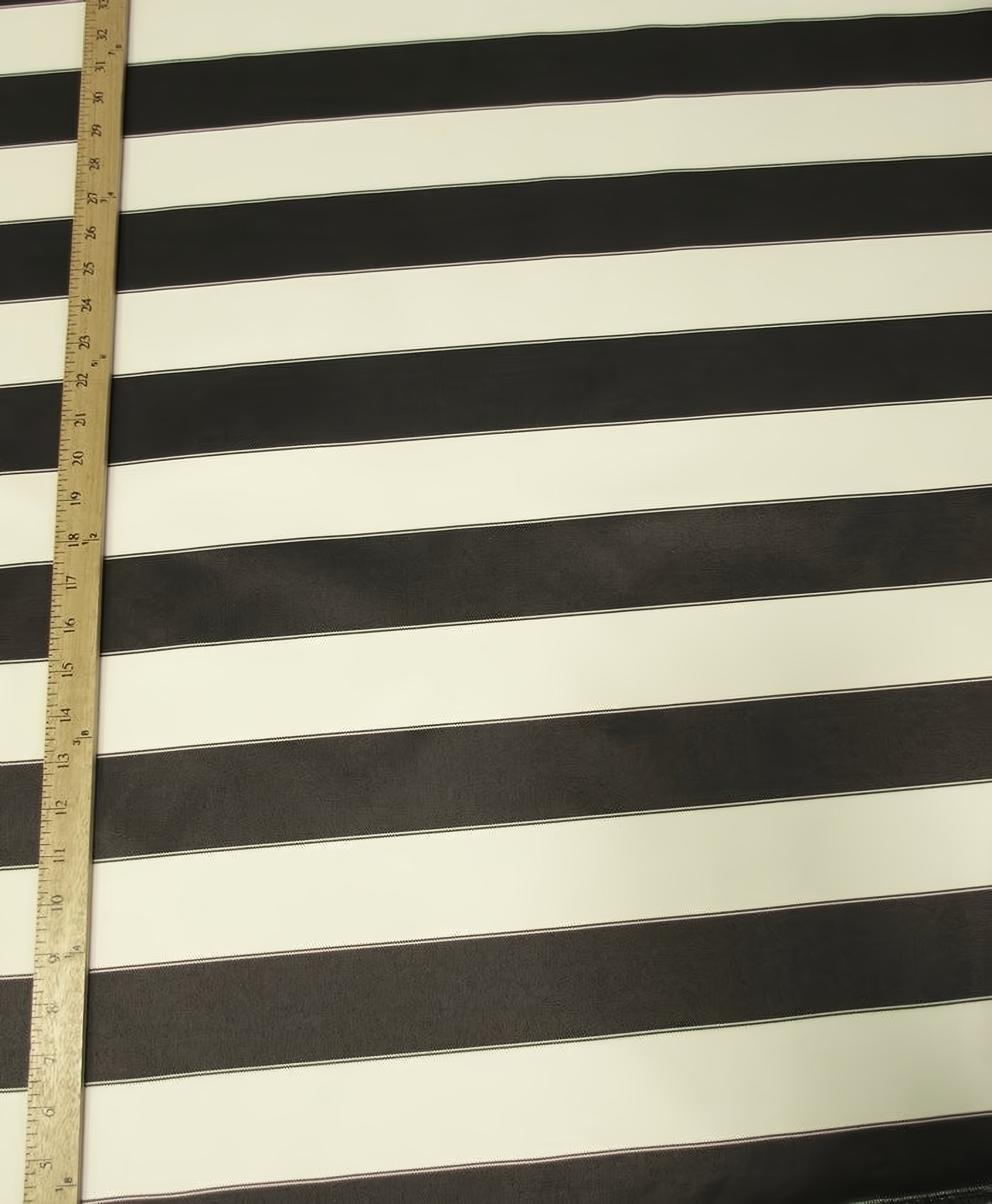 2 Tone Stripe Deck Canvas Outdoor Waterproof Fabric / Black/Off White / Sold By The Yard Closeout!!!