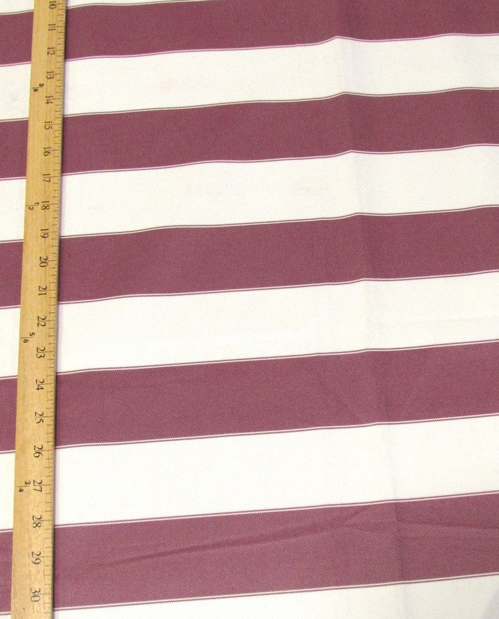 2 Tone Stripe Deck Canvas Outdoor Waterproof Fabric / Burgundy/Off White / Sold By The Yard