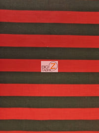 Poly Cotton 1 Inch Stripe Fabric  / Black/Red / Sold By The Yard