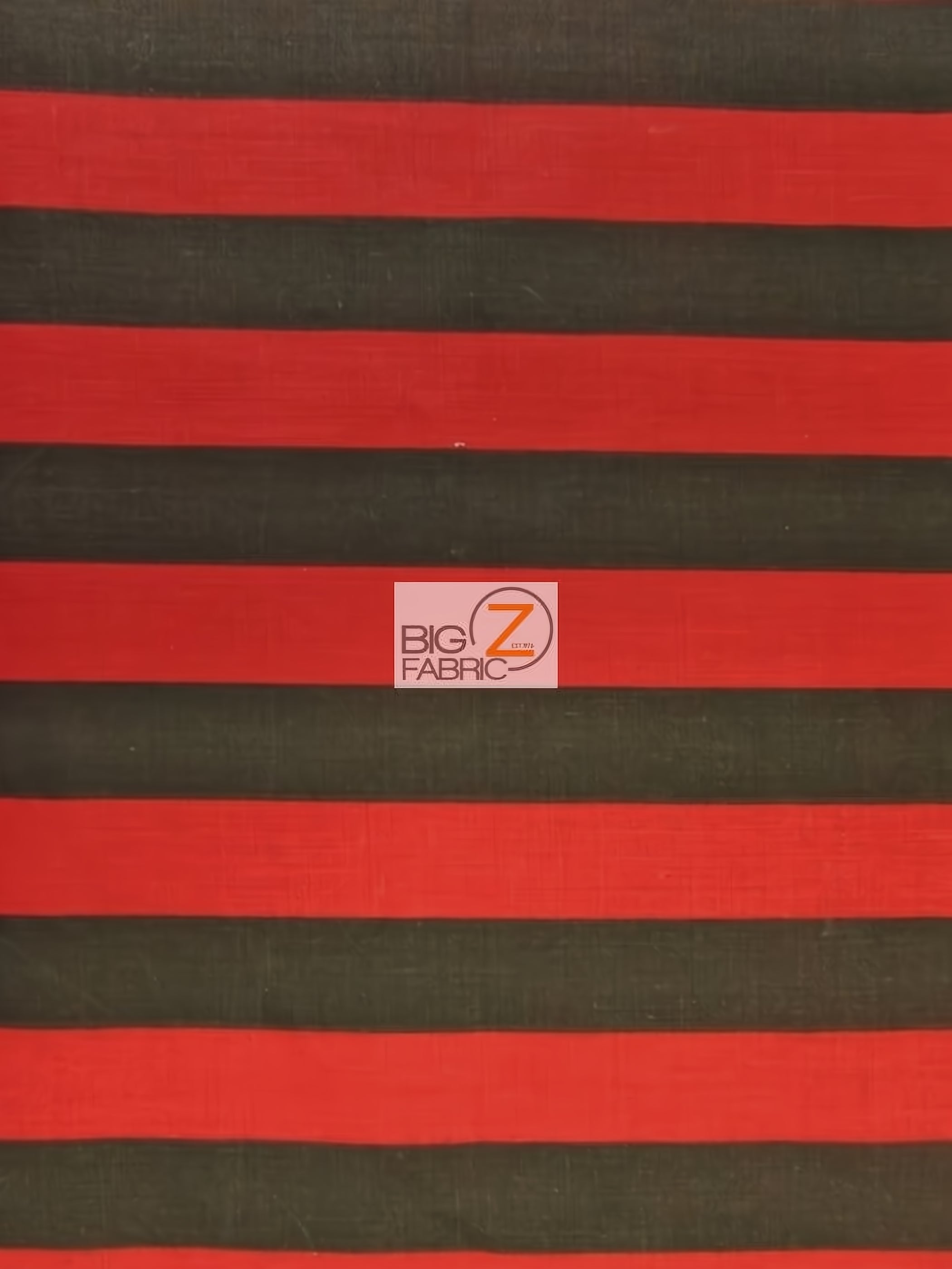 Poly Cotton 1 Inch Stripe Fabric  / Black/Red / Sold By The Yard